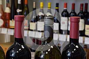 Wine bottles in wine store, restaurant, cafe, bar and ready for home delivery