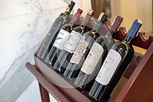 Wine Bottles on a wooden rack