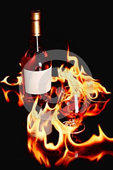 Wine brandy in fire