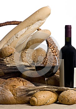 Wine with Bread Isolated 2