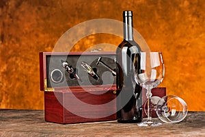 Wine case with wine bottle