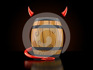 Wine cask with devil horns and tail