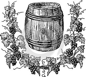 Wine cask and grapevine photo