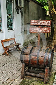 Wine cask in the street of Colonia del Sacramento, Uruguay