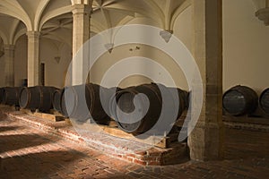 Wine casks in cellar photo