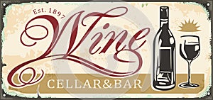 Wine cellar and bar antique metal sign