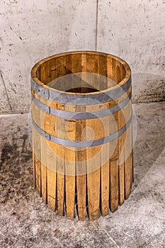 Wine cellar. Barrel of unassembled wine