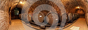 Wine cellar and barrels photo