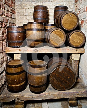 Wine cellar with barrels