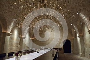 Wine cellar with exclusive chandelier, Napa Valley