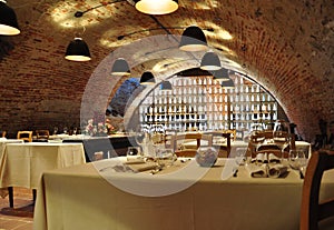 Wine cellar gourmet restaurant. Modern interior design.