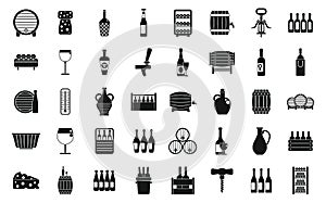 Wine cellar icons set simple vector. Barrel keg