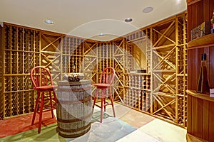 Wine cellar interior in basement room.