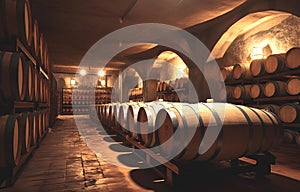 Wine cellar interior with large barrels
