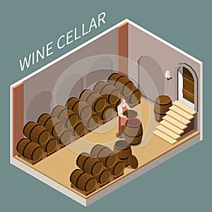 Wine Cellar Isometric Illustration