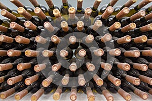 Wine cellar, a row of bottles.