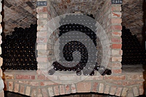 Wine cellar with storage bottles of wine