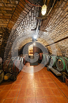 Wine cellars with barrels in Ivan, Southern Moravia, Czech Republic photo