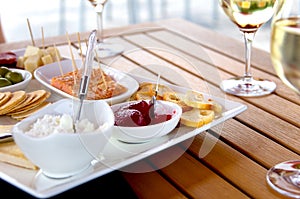 Wine and Cheese on Patio Table