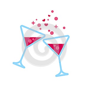 wine clinking love concept. two wine glasses celebratory toast romantic dating