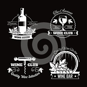 Wine club house logo templates or winemaking bar shop label set.