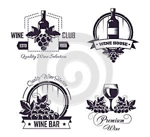 Wine club house logo templates or winemaking bar shop label set.