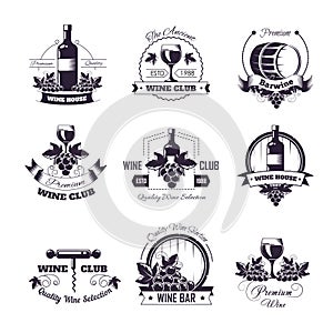Wine club house vector icon templates for winemaking bar label