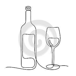 Wine composition continuous line vector illustration