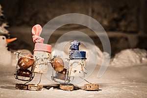 Wine cork figures, Concept two men harvesting grapes