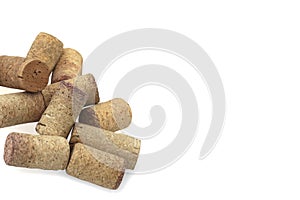 Wine cork from from semi-sweet wine, cork from white wine and cork from red wine isolated on white background