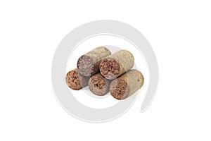 Wine cork from from semi-sweet wine, cork from white wine and cork from red wine isolated on white background