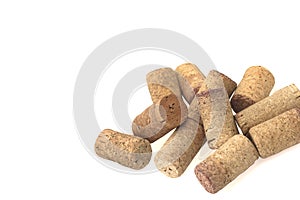 Wine cork from from semi-sweet wine, cork from white wine and cork from red wine isolated on white background