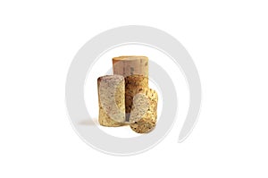 Wine cork from sparkling, cork from white wine and cork from red wine isolated on white background