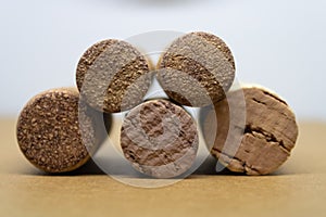 Wine cork stoppers on blurred background