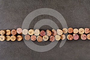 Wine corks arranged in line
