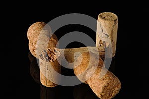 Wine corks on black background