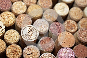 Wine corks close-up, one of wine corks with the date