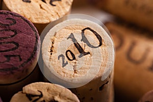 Wine Corks Close-up with the vintage 2010