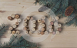 Wine corks and pine branches