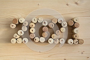 Wine corks stacked as the date of the 2020 retro style