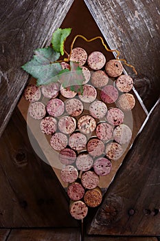 Wine corks in a wooden frame