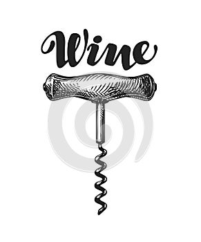 Wine corkscrew sketch. Vector illustration