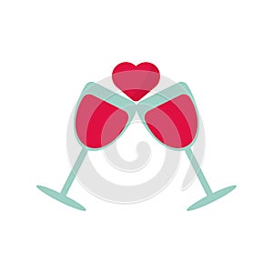 wine cups with heart love valentines day icon