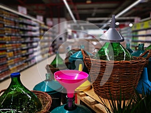Wine demijohns and funnels colorful photo