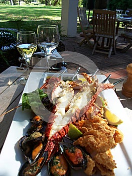 Wine-estate seafood and wine photo