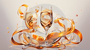 wine in the evening, glasses of champagne on christmas background, glass of wine at night