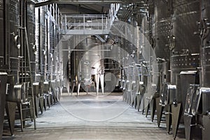 Wine fermentation vats in wine cellar, South Africa
