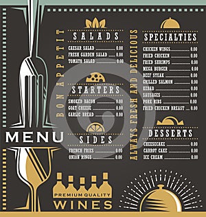 Wine and food menu design concept