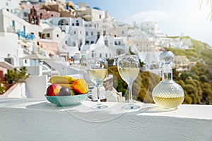 Wine and fruit for two on Santorini