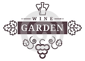 Wine garden logo. Vineyard emblem. Grape farm symbol